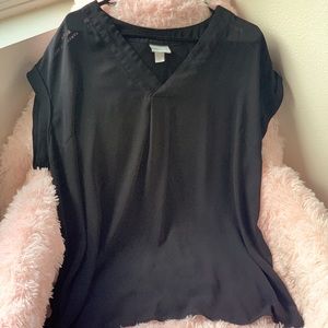 Ava & Viv 2X Black Short Sleeve Pleated Blouse